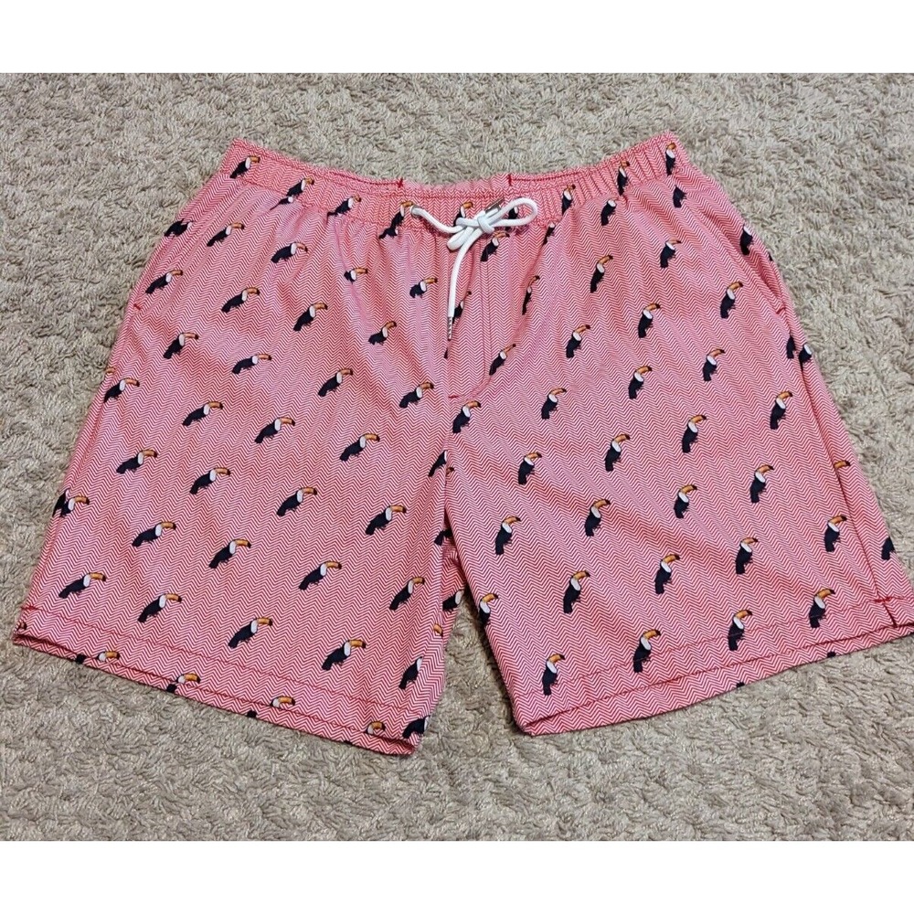 Mosmann Swim Trunks Mens XL Red Toucan Board Shorts‎ Beach Stretch Quick Dry